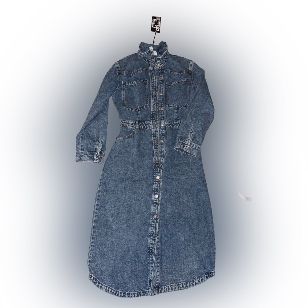 Button-Front Maxi Denim Dress